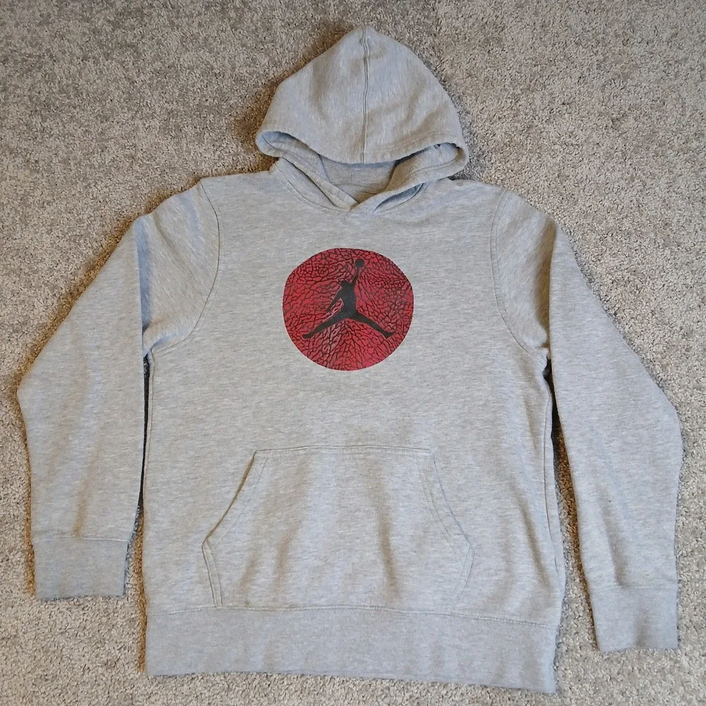 Jordan Boys XL Gray Elephant Print Jumpman Logo Pullover Hoodie 0223-042